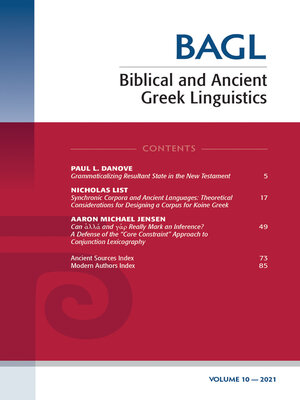 cover image of Biblical and Ancient Greek Linguistics, Volume 10